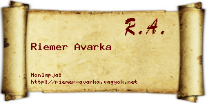 Riemer Avarka névjegykártya